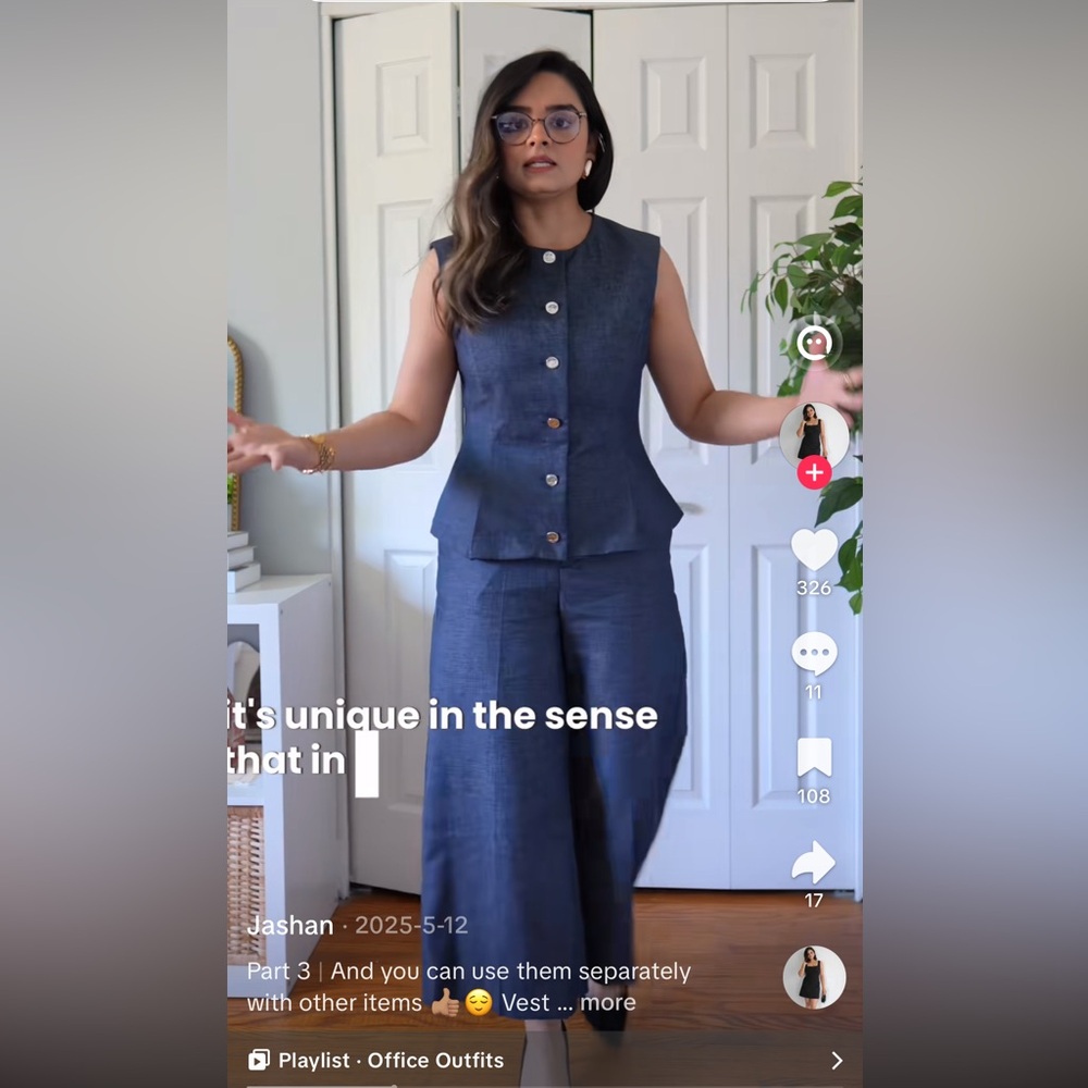 Tailored Sleeveless Button-Front Denim Vest & Wide-Leg Pants Set - Denim - Picture 9 of 15